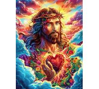 Jésus Avec le Sacré-Cœur Dans le Jardin Puzzle 1000 Piezas Cartón Blanco Premium para Coleccionistas Mitos fantásticos Entrenamiento Memoria Hobby Colección Regalo Original 1000 PCS