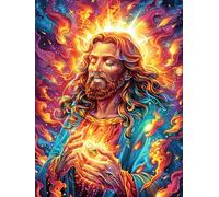 Jésus avec le Sacré-Cœur dans les flammes Puzzle 300 Piezas Cartón Resistente Para Toda La Familia Mitos cuento de hadas Diversión Familia Mejora Concentración Calidad Profesional Regalo Pensado 300 P
