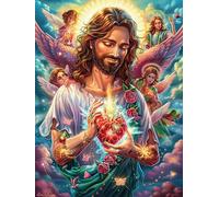 Jésus Avec le Sacré-Cœur et Des anges Puzzle 300 Piezas Cartón Blanco Premium para Expertos Mitos Cuento de Hadas Vacaciones Fines Semana Hobby Y Ocio Regalo Navideño 300 PCS