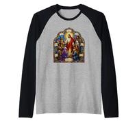 Jesús Bienaventuranzas Sermón Mosaico Gótico Arte Cristiano Icono Camiseta Manga Raglan