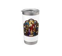 Jesús Bienaventuranzas Sermón Mosaico Gótico Arte Cristiano Icono Vaso térmico de acero inoxidable de doble pared