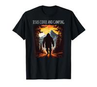 Jesús Café Y Camping Bigfoot senderismo montañas atardecer Camiseta