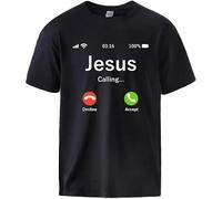 Jesus Calling Accept Or Decline Men's T-Shirt Unisex Black Cotton Print tee Shirts L