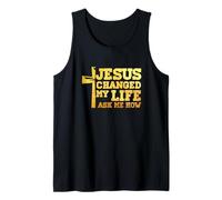 Jesús cambió mi vida me preguntó cómo Cristo devoto Faithcross Camiseta sin Mangas