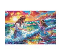 Jesús Camina sobre el mar Puzzle 1000 Piezas Estera Portátil 3D Tiempo Feliz Rompecabezas Familiar para Hombres Y Mujeres Aliviar Estrés Decoración Hogar 1000 PCS
