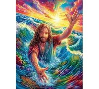 Jesús caminando sobre el agua al atardecer Puzzle 1000 Piezas Cartón Resistente Para Parejas Vida silvestre y mascotas Noches De Cita Actividad Antiestrés Tiempo Libre Pack Completo Regalo Aniversario