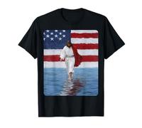 Jesús caminando sobre el agua, bandera americana de EE. UU Camiseta