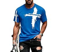 Jesús Camiseta Hombre Estampado Cruz Punk Oversized Streetwear Camiseta Deportiva Manga Corta Transpirable Corte Ajuste Estilo Hiphop para Primavera Verano Casual, azul, XXL