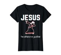 Jesús Capitán De La Salvación Navidad Nacimiento Pascua Hijo De Dios Camiseta gráfica económica, Mujer, Negro, S