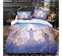 Jesús celestial Funda de Edredón Juego de 3 Piezas Suave Impresión 3D Cremallera Oculta incluye Fundas de Almohada Suave Escena celestial angelical Funda Edredon for Ancianos Single（135x200cm）