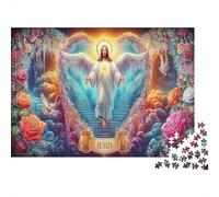 Jesús Celestial Rompecabezas 1000 Piezas Jesús Rosas Escena Celestial Estético Desafiante Decoración Hogar Regalo Familiares/Parejas Adultos Niños +8 70x50cm