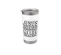 Jesus Changed My Life Ask Me How Vaso térmico de acero inoxidable de doble pared