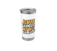 Jesus Changed My Life Ask Me How Vaso térmico de acero inoxidable de doble pared