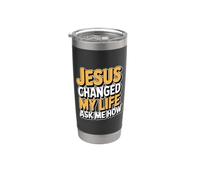 Jesus Changed My Life Ask Me How Vaso térmico de acero inoxidable de doble pared
