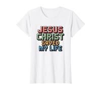 Jesus Christ Saved My Life Camiseta gráfica económica, Mujer, Blanco, S