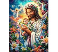 Jesús con ángeles en el jardín Puzzles 500 Piezas Decorativo Hogar Mitos de Cuentos de Hadas Obra De Arte Rompecabezas Familiar para Adultos Desafío Intelectual DIY Creativo 500 PCS