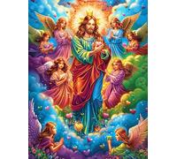 Jesús con ángeles en un Cielo arcoíris Puzzle 300 Piezas Papel Mayores Animales y Plantas Terapia Ocupacional para Relajarse Entretenimiento Sin Pantalla Más Vendido Regalo Original