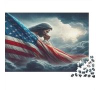 Jesús con Bandera Americana Puzzle 1000 Piezas Adultos Y Jóvenes Puzzle Difícil Puzzle Complicado Más Vendido Tiempo Libre Cartón Reciclado 70x50cm/1000pcs
