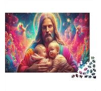 Jesús con bebés Rompecabezas 1000 Piezas Jesús Sosteniendo Bebés Luz Estético Desafiante Desafío Duro Imposible Regalo Mujeres Hombres Adultos Niños 70x50cm