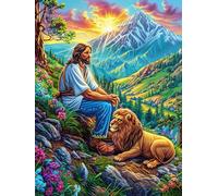 Jesús con león en Bosque mágico Puzzle 500 Piezas Educativo Familiar Rompecabezas 3D para Toda La Familia Aliviar Estrés Decoración Hogar Portátil 500 PCS