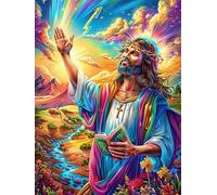 Jesús con los Brazos Abiertos in A Rainbow Puzzle 1000 Piezas Papel Mayores Dibujo Animado de Paisajes de Cuento de Hadas Terapia Ocupacional Entretenimiento Sin Pantalla para Navida