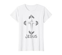 Jesús Cruz Cristiana Fe Dibujada a Camiseta gráfica económica, Mujer, Blanco, L