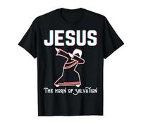 Jesús Cuerno De Salvación Hijo Cristiano Navidad Pascua Camiseta gráfica económica, Hombre, Negro, M