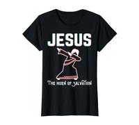 Jesús Cuerno De Salvación Hijo Cristiano Navidad Pascua Camiseta gráfica económica, Mujer, Negro, XL