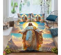 Jesús de pie en la luz Juego De Cama 3D Digital Transpirable Cierre Oculto Decoración de Presencia Divina para Niños Y Niñas Regalo Ideal Single（135x200cm）