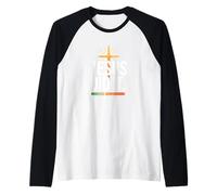 Jesus Did It, Bold Cross Retro Bars Christian Camiseta Manga Raglan
