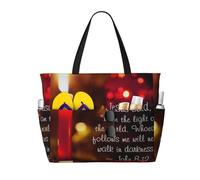 Jesús dijo: "Soy la luz del mundo", Juan 8:12. Bolsa de playa grande para mujer con cremallera y bolsillo impermeable. Bolsa ligera y plegable para gimnasio, viajes, comestibles, natación y deportes