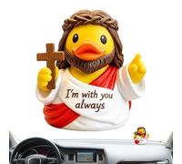 Jesus Duck Figurine - 3.1 Inch Christian Mini Rubber Duck | Holding Cross Desktop Ornament Religious Statue | Faith Gift for Prayer Corner Home Office. 80g, PP.