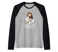 Jesús El Buen Pastor Cristianismo Cordero Versículo de la Biblia Camiseta Manga Raglan