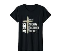 Jesús el Camino la Verdad la Vida la Fe Cristiana Camiseta gráfica económica, Mujer, Negro, S