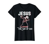 Jesús El Hijo De Dios Dab Diversión Amor Cristiano Pascua Navidad Camiseta gráfica económica, Mujer, Negro, L