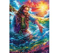 Jesús en el océano mágico Puzzle 300 Piezas Colorido Vibrante Cuento de Hadas acompañante mágico Rompecabezas para Adultos Obra De Arte Familiar Estera Portátil DIY Creativo 300 PCS