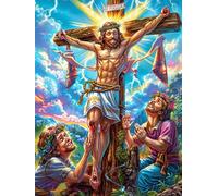 Jesús en la Cruz en Cielo mágico Puzzle 300 Piezas Cartón Resistente Sueño mágico de Ciencia ficción Rompecabezas Familiar para Toda La Familia Juguete Educativo 3D Maquetas Construir 300 PCS