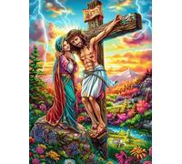 Jesús en la cruz entre un campo de flores Puzzles 300 Piezas Maquetas Educativas Detalladas Ciencia ficción sueño mágico Rompecabezas Para Familia Construir DIY Aliviar Estrés Decoración Hogar 300 PCS