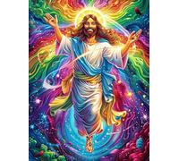 Jesús en luz de arcoíris Puzzles 300 Piezas Estera Portátil Plegable Paisaje de Cuento de Hadas en Caricatura Rompecabezas para Adultos Desafío Intelectual Aliviar Estrés Decoración Hogar 3D 300 PCS