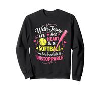 Jesús En Su Corazón Softbol Mano Ella Es Imparable Jarra Sudadera