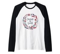 Jesús es Amor Divertido Cristiano contemporáneo con Corona Camiseta Manga Raglan