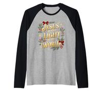 Jesús es la luz del Mundo Navidad Cristiana Camiseta Manga Raglan