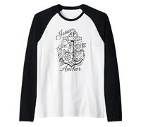 Jesús es mi Ancla Cruz Cristiana y Rosas Basadas en la fe Camiseta Manga Raglan