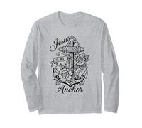 Jesús es mi Ancla Cruz Cristiana y Rosas Basadas en la fe Manga Larga