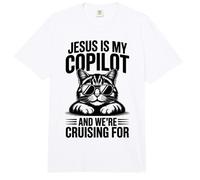Jesús es mi copiloto y Estamos Buscando Gatos - Biblia Divertida Comfort Colors Adult Heavyweight T-Shirt