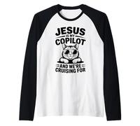 Jesús Es Mi Copiloto Y Estamos Cruising para Gatos Bíblico Camiseta Manga Raglan