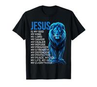 Jesús es mi Dios Mi Rey Mi Salvador León Azul Fe Camiseta