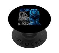 Jesús es mi Dios Mi Rey Mi Salvador León Azul Fe PopSockets PopGrip Adhesivo