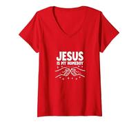 Jesús Es Mi Homeboy Hombres Cristianos Fe Puño Bump Camiseta Cuello V, Mujer, Rojo, XL