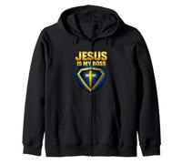 Jesús es mi Jefe Christian Shield Superhéroe Sudadera con Capucha